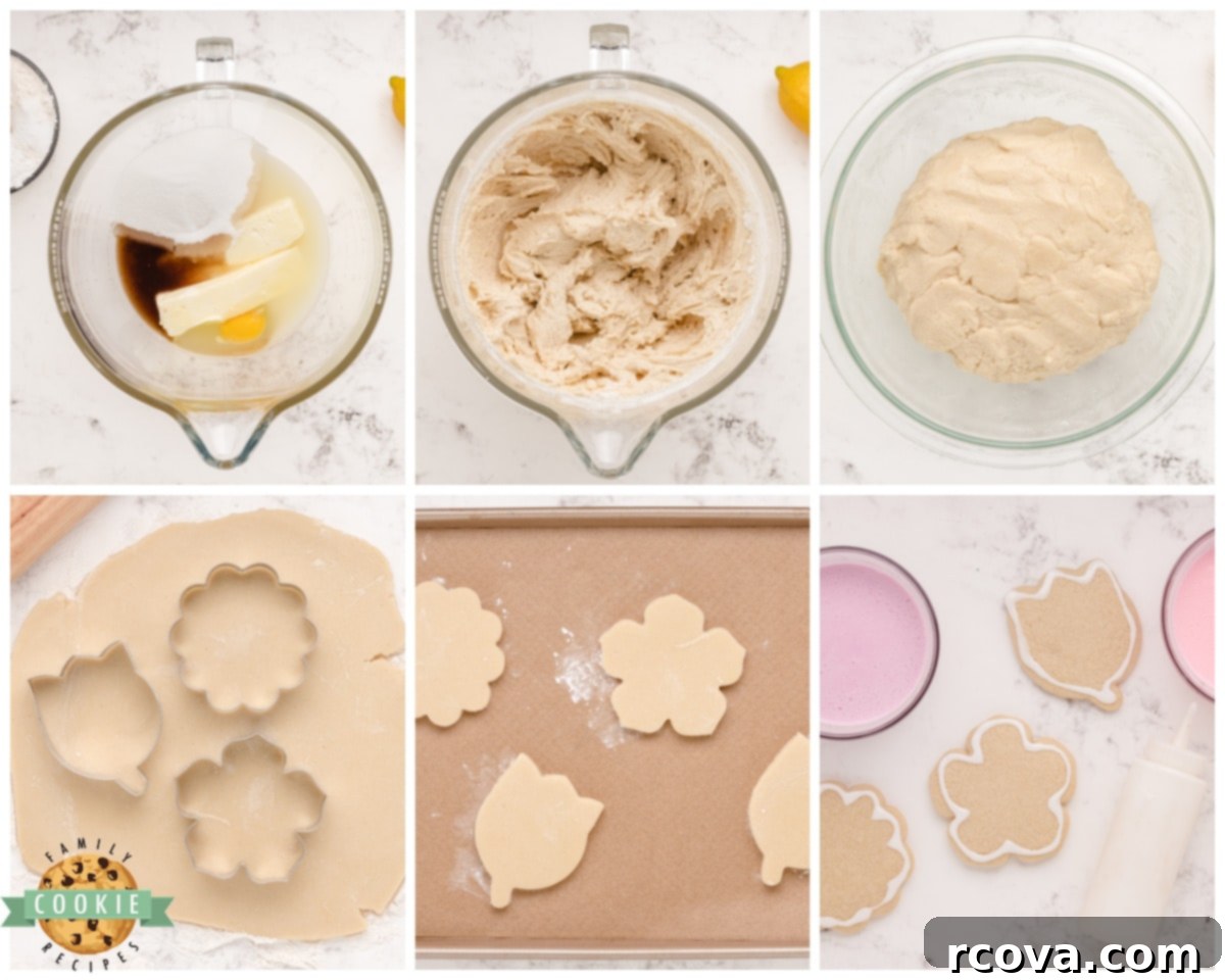 Zesty Lemon Shaped Sugar Cookies 5 Step-by-step image showing how to make lemon cut out sugar cookies with royal icing