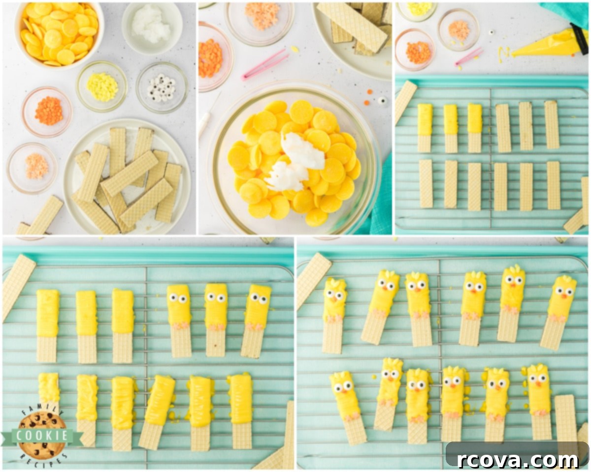 Simple No-Bake Easter Chick Treats 5 how to make Easter chick cookies with wafer cookies