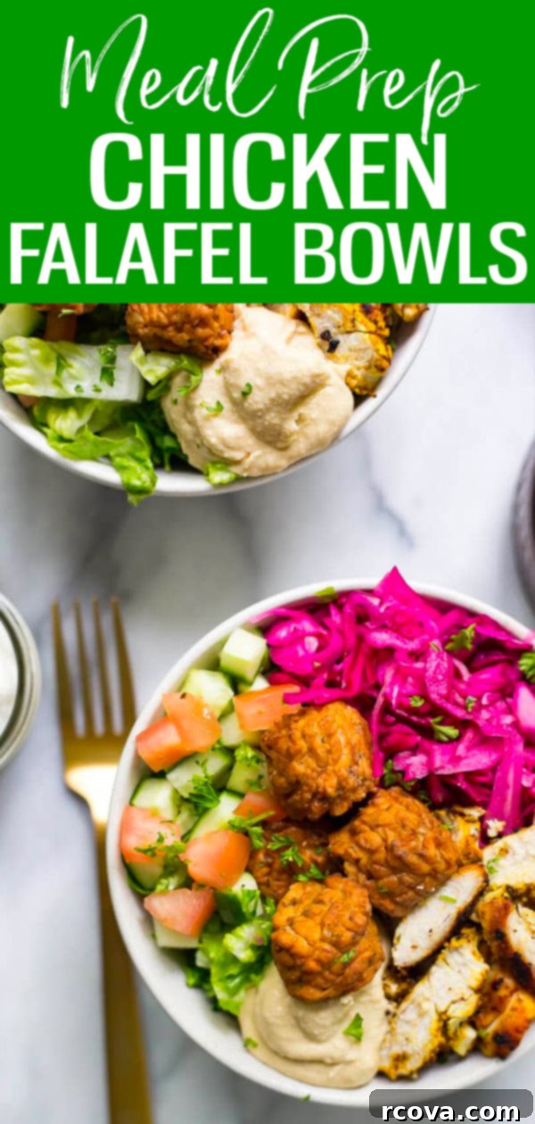 Mediterranean Chicken Falafel Bowls 10 These Chicken Falafel Bowls are a healthy version of your favorite street food loaded with veggies, hummus and homemade garlic sauce. #mealprep #falafel