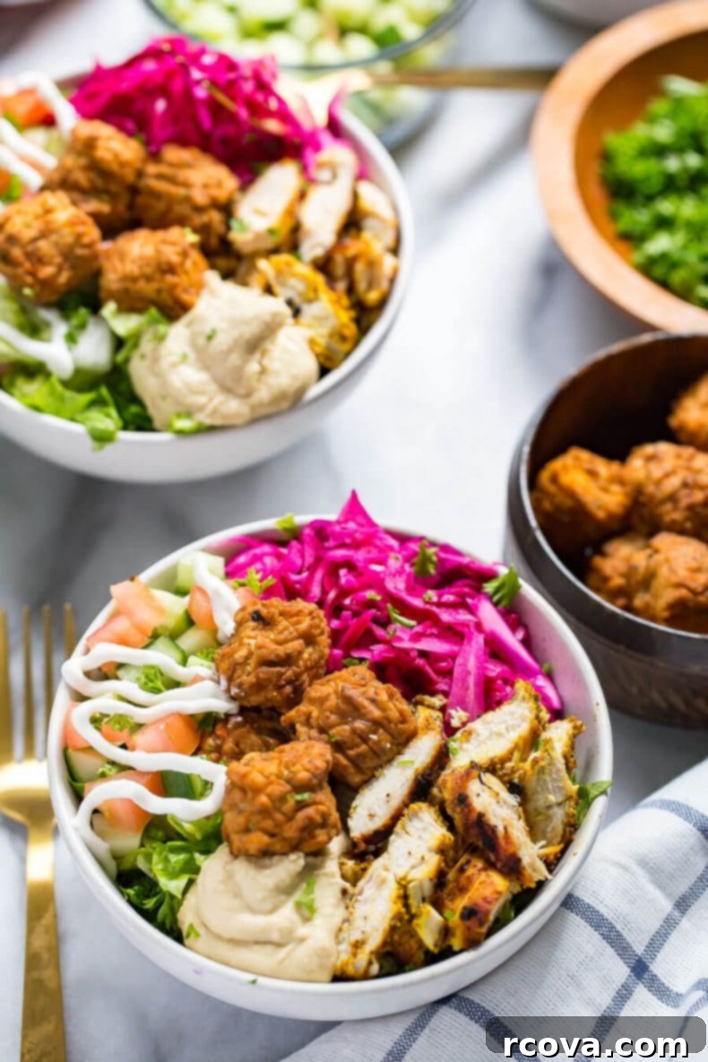Mediterranean Chicken Falafel Bowls 8 Ingredients for healthy Chicken Falafel Bowls laid out