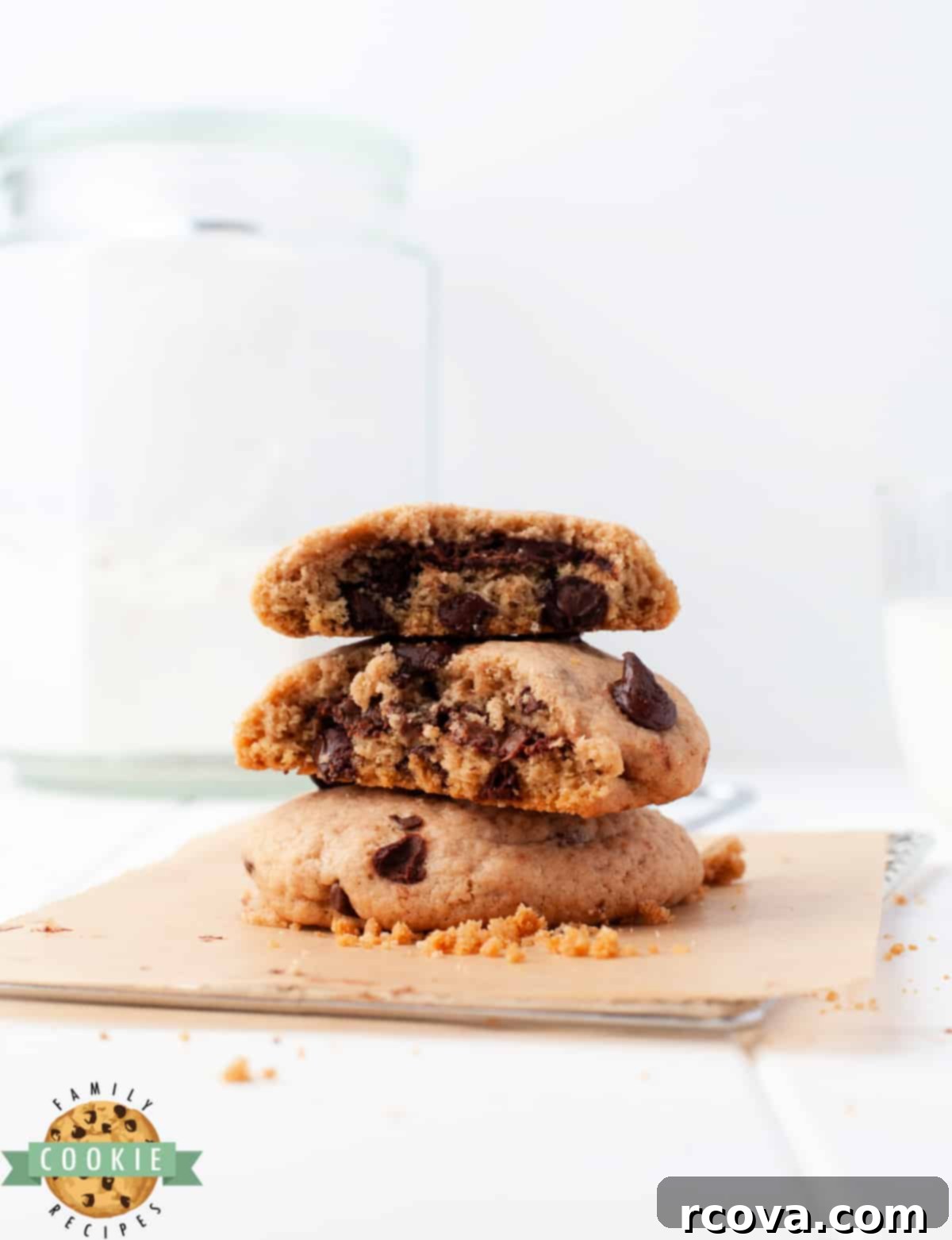 Gooey Nutella Stuffed Chocolate Chip Cookies 12 A delicious Nutella stuffed chocolate chip cookie on a cooling rack, showcasing its hazelnut spread filling