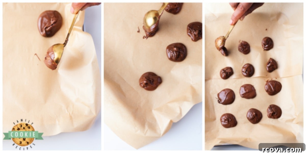 Gooey Nutella Stuffed Chocolate Chip Cookies 5 Step-by-step image demonstrating how to freeze Nutella dollops for cookie filling