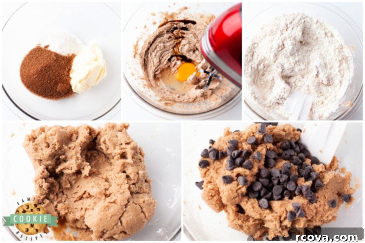 Gooey Nutella Stuffed Chocolate Chip Cookies 6 Image showing the process of mixing chocolate chip cookie dough ingredients