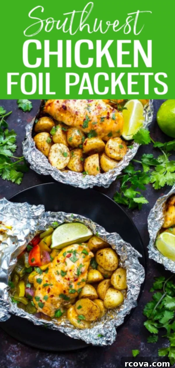 One Pan Southwest Chicken and Veggies 10 These Southwest Chicken Foil Packets with Veggies are a tasty BBQ idea. Throw everything in a foil packet and say goodbye to dirty dishes! #foilpackets #southwestchicken