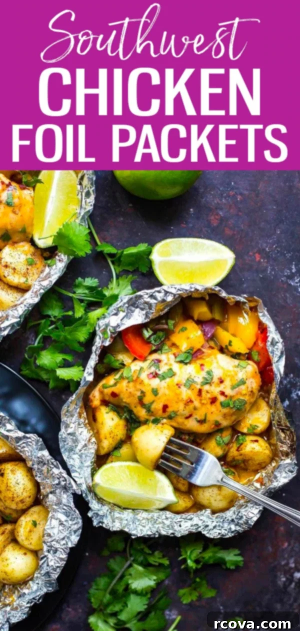One Pan Southwest Chicken and Veggies 11 These Southwest Chicken Foil Packets with Veggies are a tasty BBQ idea. Throw everything in a foil packet and say goodbye to dirty dishes! #foilpackets #southwestchicken
