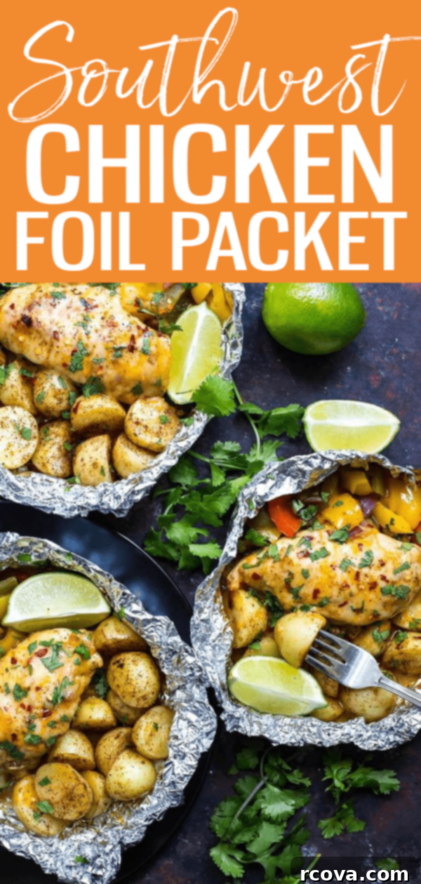 One Pan Southwest Chicken and Veggies 12 These Southwest Chicken Foil Packets with Veggies are a tasty BBQ idea. Throw everything in a foil packet and say goodbye to dirty dishes! #foilpackets #southwestchicken