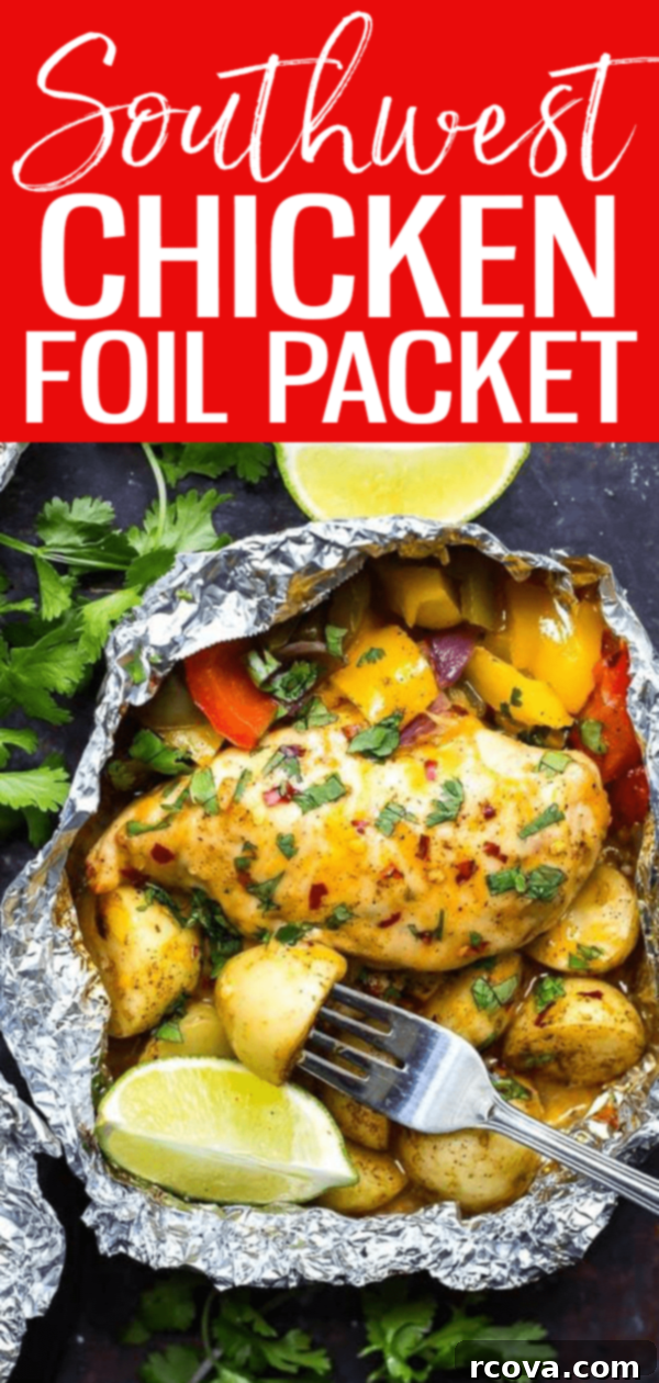 One Pan Southwest Chicken and Veggies 13 These Southwest Chicken Foil Packets with Veggies are a tasty BBQ idea. Throw everything in a foil packet and say goodbye to dirty dishes! #foilpackets #southwestchicken