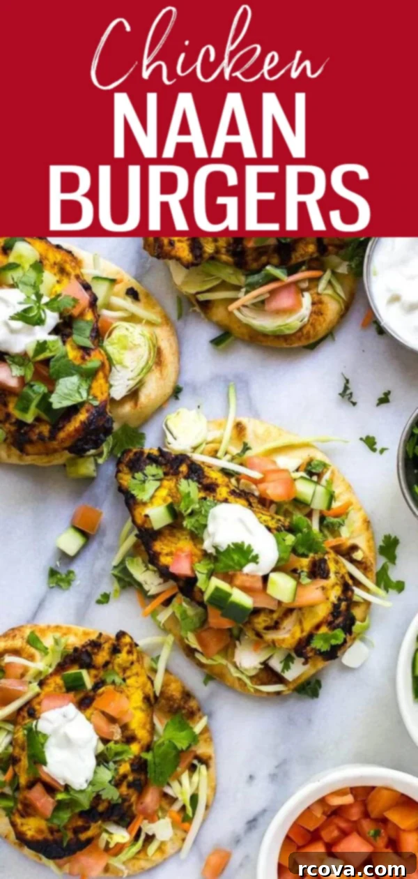 Tandoori Chicken Naan Burgers 10 These Indian-Inspired Chicken Naan Burgers are a fun 30-minute dinner idea that you can throw on the BBQ, complete with a homemade spice mix. #chickenburgers #naan