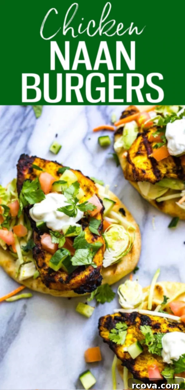 Tandoori Chicken Naan Burgers 11 These Indian-Inspired Chicken Naan Burgers are a fun 30-minute dinner idea that you can throw on the BBQ, complete with a homemade spice mix. #chickenburgers #naan