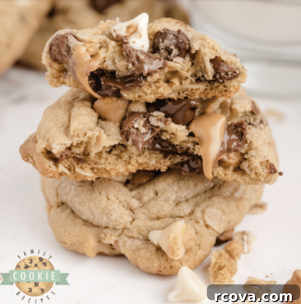 Peanut Butter Cookie Bliss 7 Five Chip Peanut Butter Oatmeal Cookies, packed with five different types of baking chips.