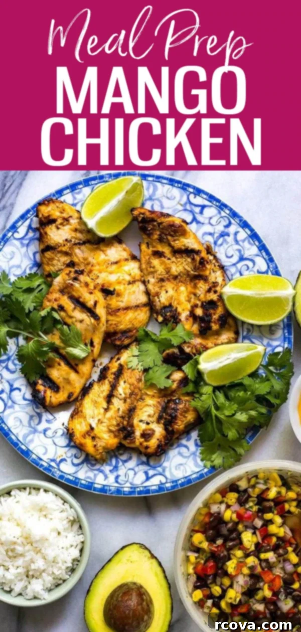 Tropical Coconut Mango Chicken Meal Prep Bowls 10 These Coconut Mango Chicken Meal Prep Bowls with corn salsa, avocado and mango marinade are perfect for your weekly lunches! #mealprep #mangochicken
