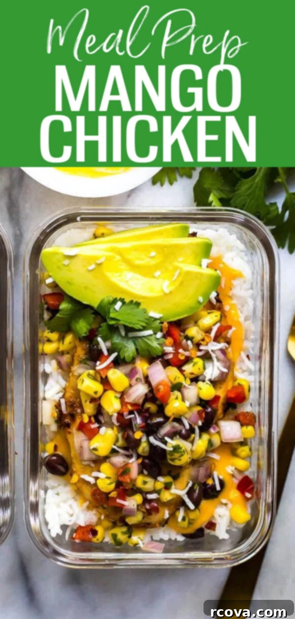 Tropical Coconut Mango Chicken Meal Prep Bowls 11 These Coconut Mango Chicken Meal Prep Bowls with corn salsa, avocado and mango marinade are perfect for your weekly lunches! #mealprep #mangochicken