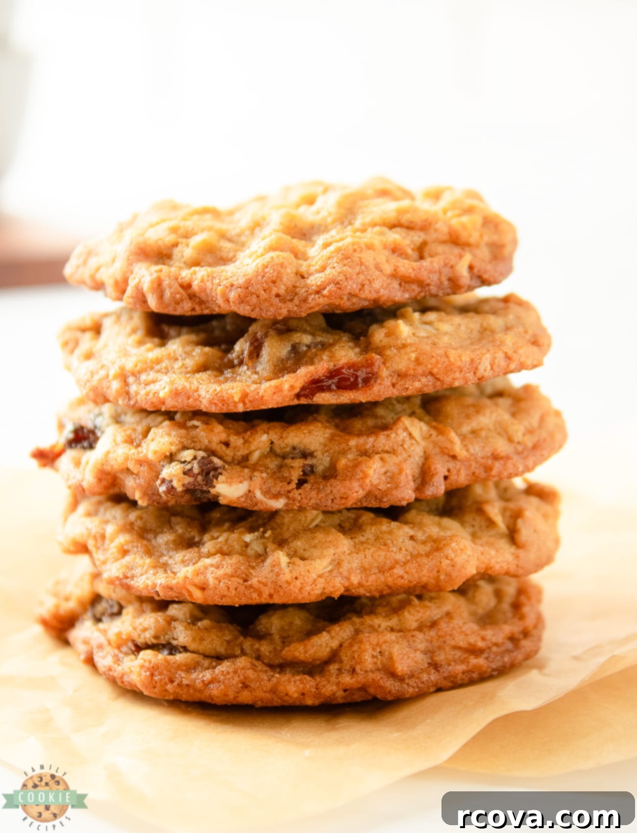 Soft and Chewy Oatmeal Raisin Cookies 3 stack of oatmeal raisin cookies