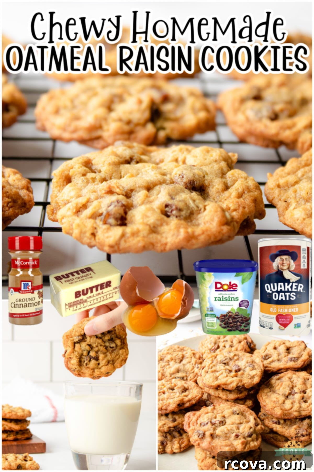 Soft and Chewy Oatmeal Raisin Cookies 6 Chewy Oatmeal Raisin Cookies made with classic ingredients for a buttery cookie spiced with cinnamon and dotted with plump raisins!