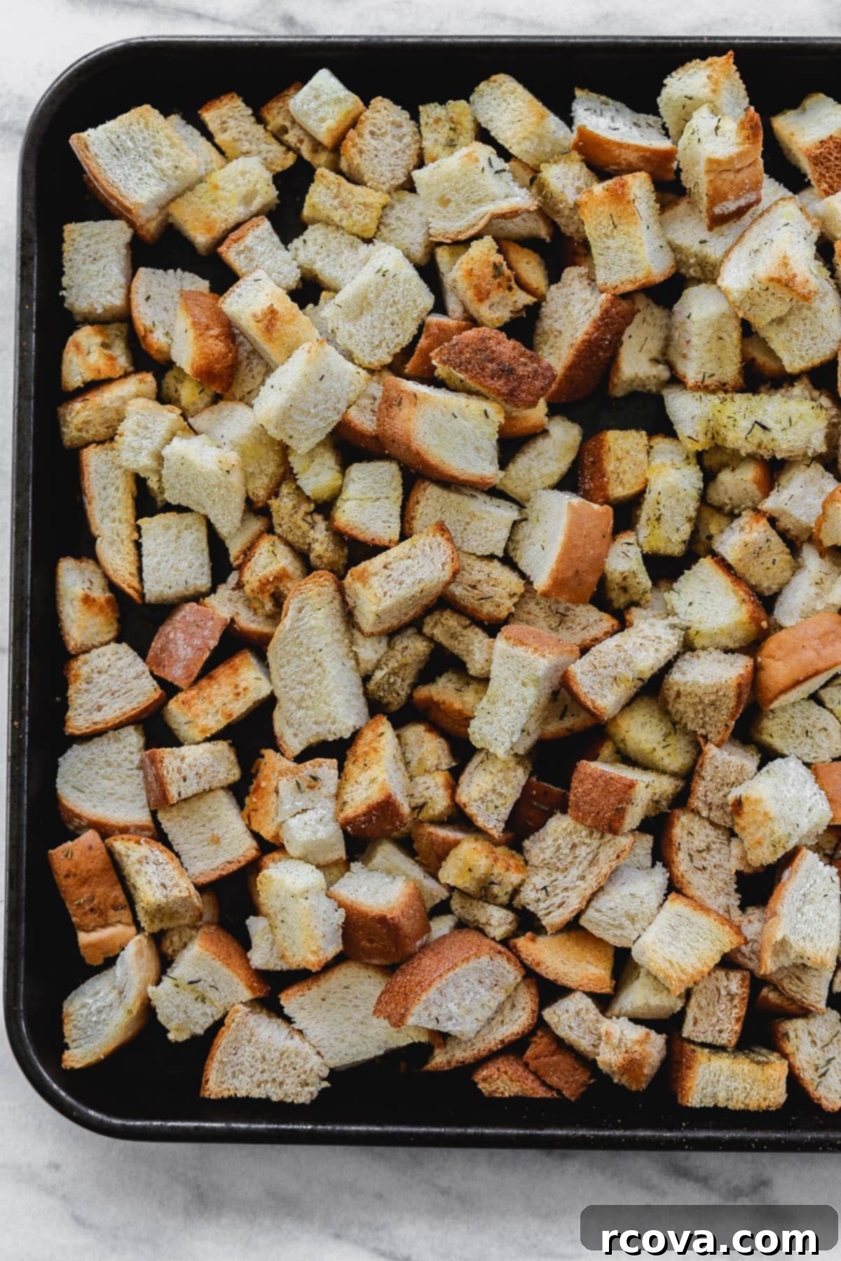 Stress-Free Slow Cooker Mushroom Stuffing 4 Assorted ingredients for slow cooker stuffing, including chopped celery, onions, sliced mushrooms, and bread cubes in bowls, awaiting preparation.