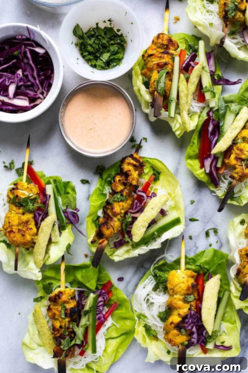 Savor Summer: Over 25 Healthy Grilling Recipes 17 Chicken Satay Lettuce Wraps
