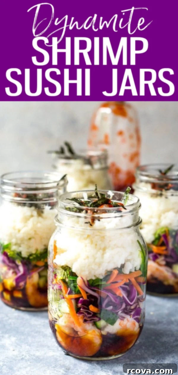 Meal Prep Dynamite Shrimp Sushi Jars 9 These Dynamite Shrimp Sushi Jars are the perfect grab and go lunch, filled with all the delicious flavours of your favourite sushi roll! #dyanmiteshrimp #mealprep #sushijars