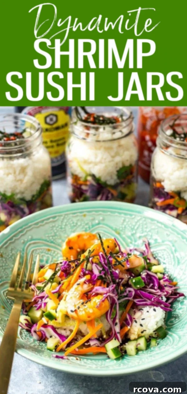 Meal Prep Dynamite Shrimp Sushi Jars 10 These Dynamite Shrimp Sushi Jars are the perfect grab and go lunch, filled with all the delicious flavours of your favourite sushi roll! #dyanmiteshrimp #mealprep #sushijars