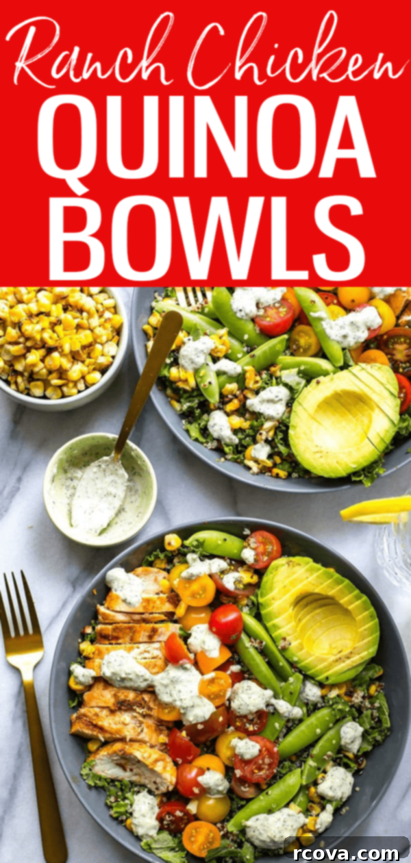 Ranch Chicken Kale Quinoa Power Bowls 12 These Chicken Ranch Kale & Quinoa Bowls are delicious and gluten-free - the low calorie homemade ranch dressing is super easy too! #ranchchicken #quinoabowl