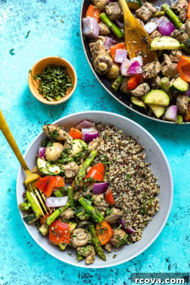 One-Pan Tuscan Chicken in 30 Minutes 2 Vibrant Italian Chicken Skillet with fresh vegetables, ready to serve