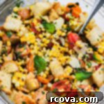 Smoky Corn and Tomato Panzanella 8 charred grilled corn salad in a bowl: decorative