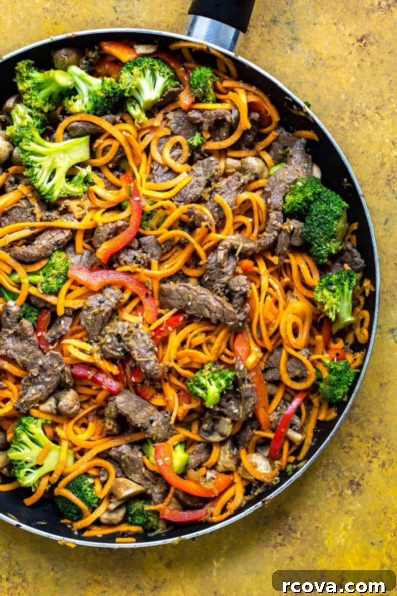 Quick Ginger Beef and Sweet Potato Noodles 4 Close-up of the flavorful ginger beef sweet potato noodles ready to be served.