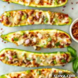 Quick Zucchini Pizza Boats 10 Zucchini pizza boats loaded with toppings.