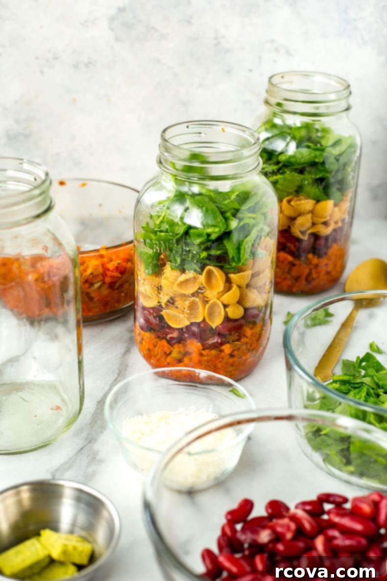 Effortless Vegetarian Minestrone Jars 6 Serving Grab & Go Vegetarian Minestrone Soup Jars in a bowl