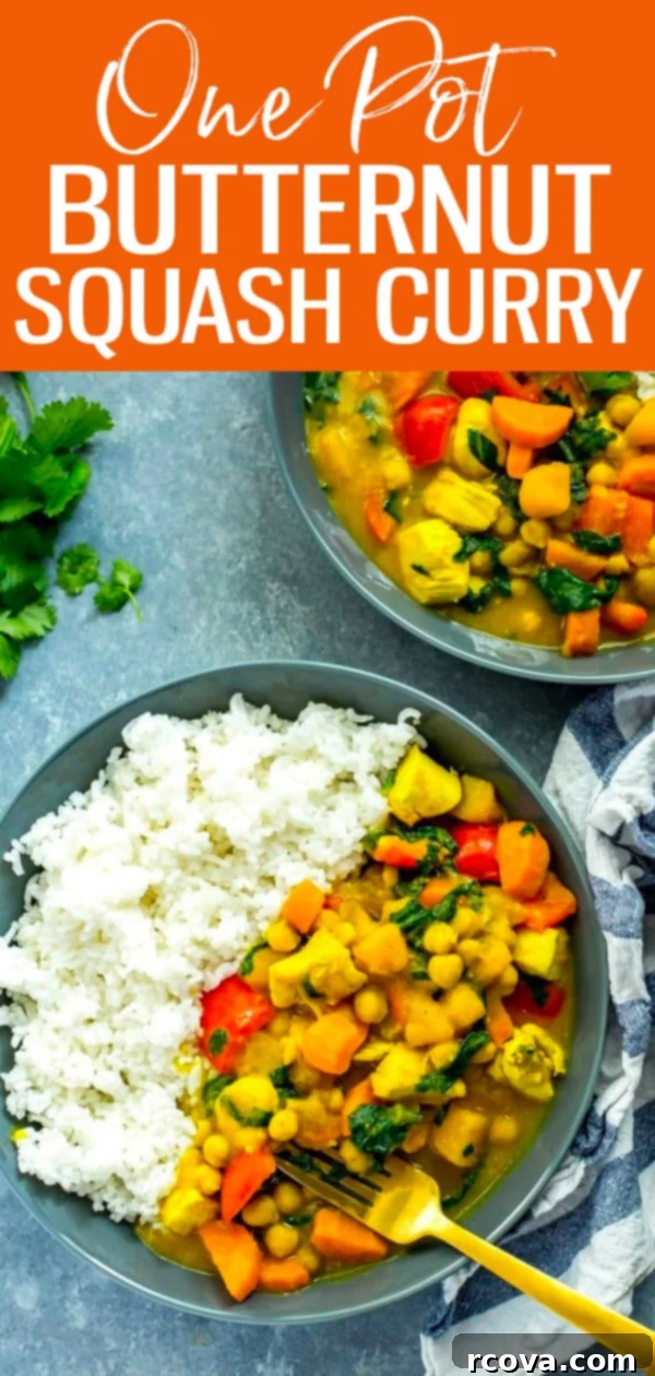 Golden One-Pan Chicken & Squash Curry 10 This One Pot Butternut Squash Chicken Curry with coconut milk, veggies, chickpeas and rice is protein-filled comfort food at its best! #butternutsquash #onepotcurry