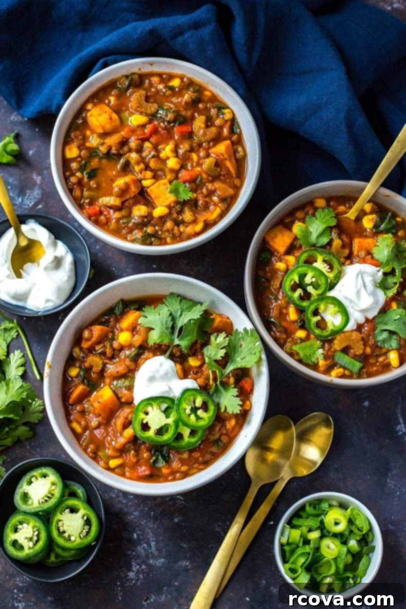 Hearty Slow Cooker Vegetarian Lentil Chili 2 Slow Cooker Sweet Potato Lentil Chili - a healthy and hearty vegetarian chili recipe.