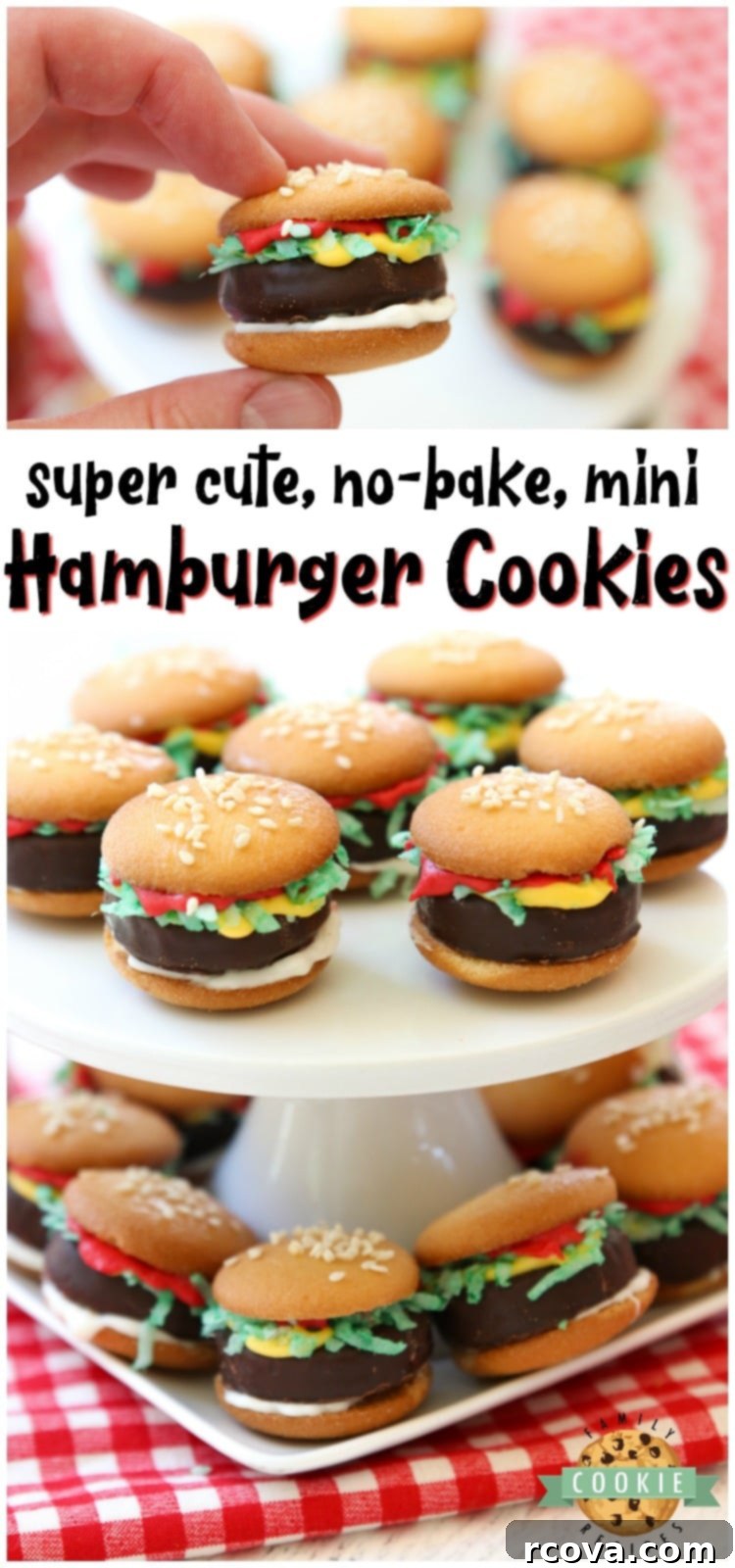 Slider Cookies 14 Mini Hamburger Cookies are creatively made from Nilla Wafers, Peppermint Patties, melted chocolate, and coconut. These easy no-bake cookies, resembling mini burgers, are a crowd-pleaser!
