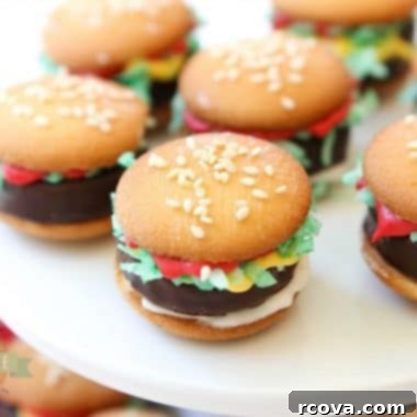 Slider Cookies 8 Mini Hamburger Cookies made from Nilla Wafers, York Peppermint Patties and melted candy! Super cute no-bake hamburger cookies that kids go crazy over!