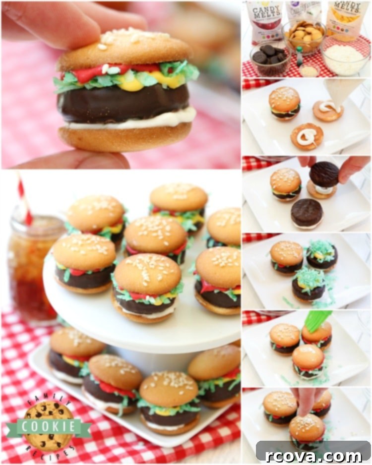 Slider Cookies 10 A collage of various No-Bake Hamburger cookies showing different angles and the delightful appearance of the mini treats.