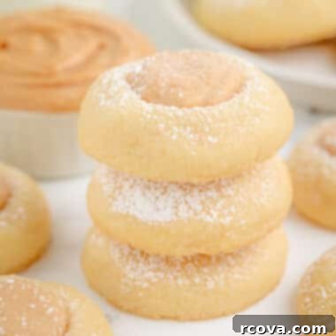 Peanut Butter Thumbprint Delights 6 stack of peanut butter thumbprint cookies