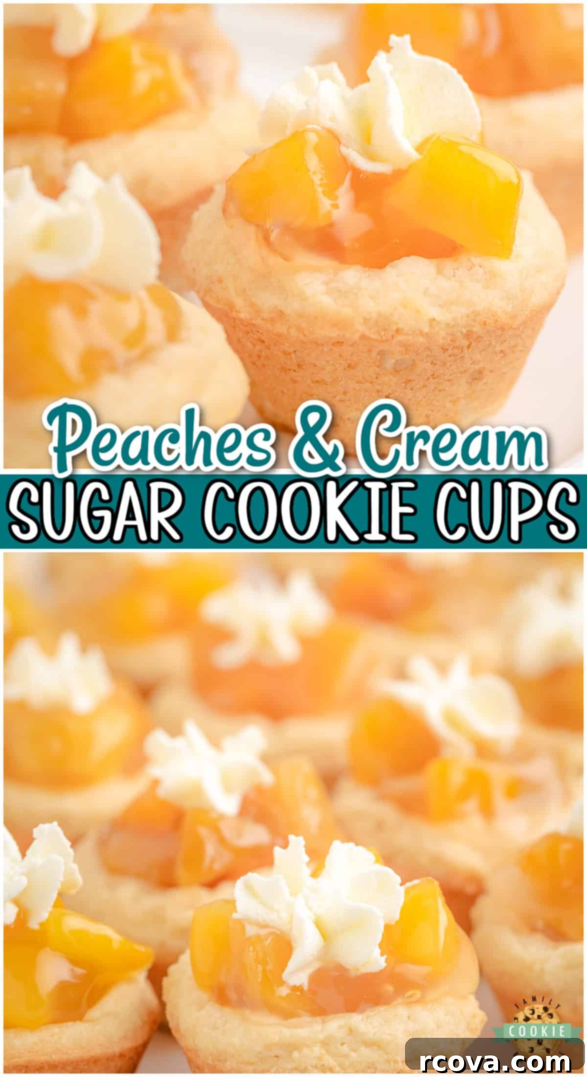 Peachy Dream Cookies 9 Beautifully presented Peaches and Cream Cookies with fresh peach slices, a perfect summer dessert.