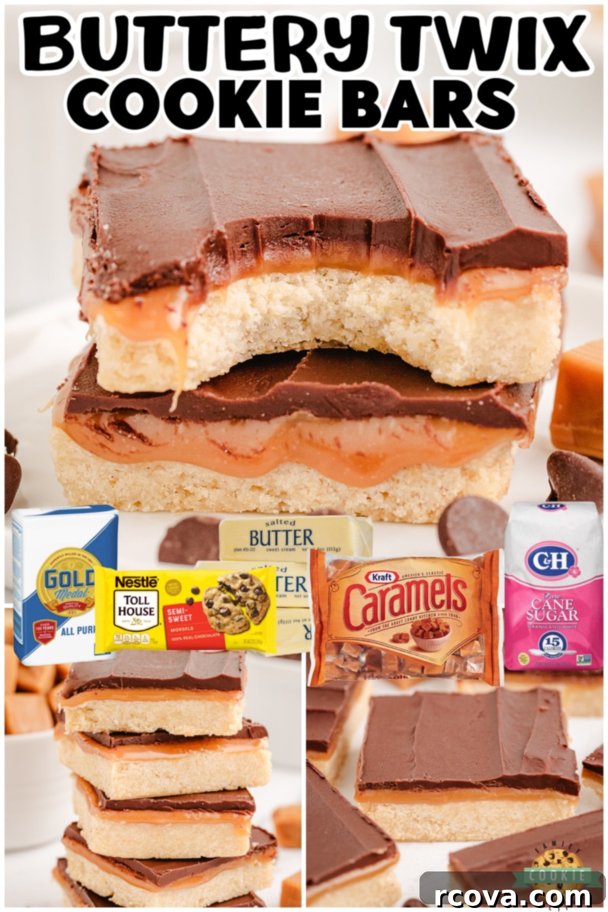 Chocolate Caramel Shortbread Bliss 8 A vibrant collage image featuring Twix Cookie Bars, highlighting their appeal as easy-to-make homemade caramel shortbread dessert bars perfect for crowds