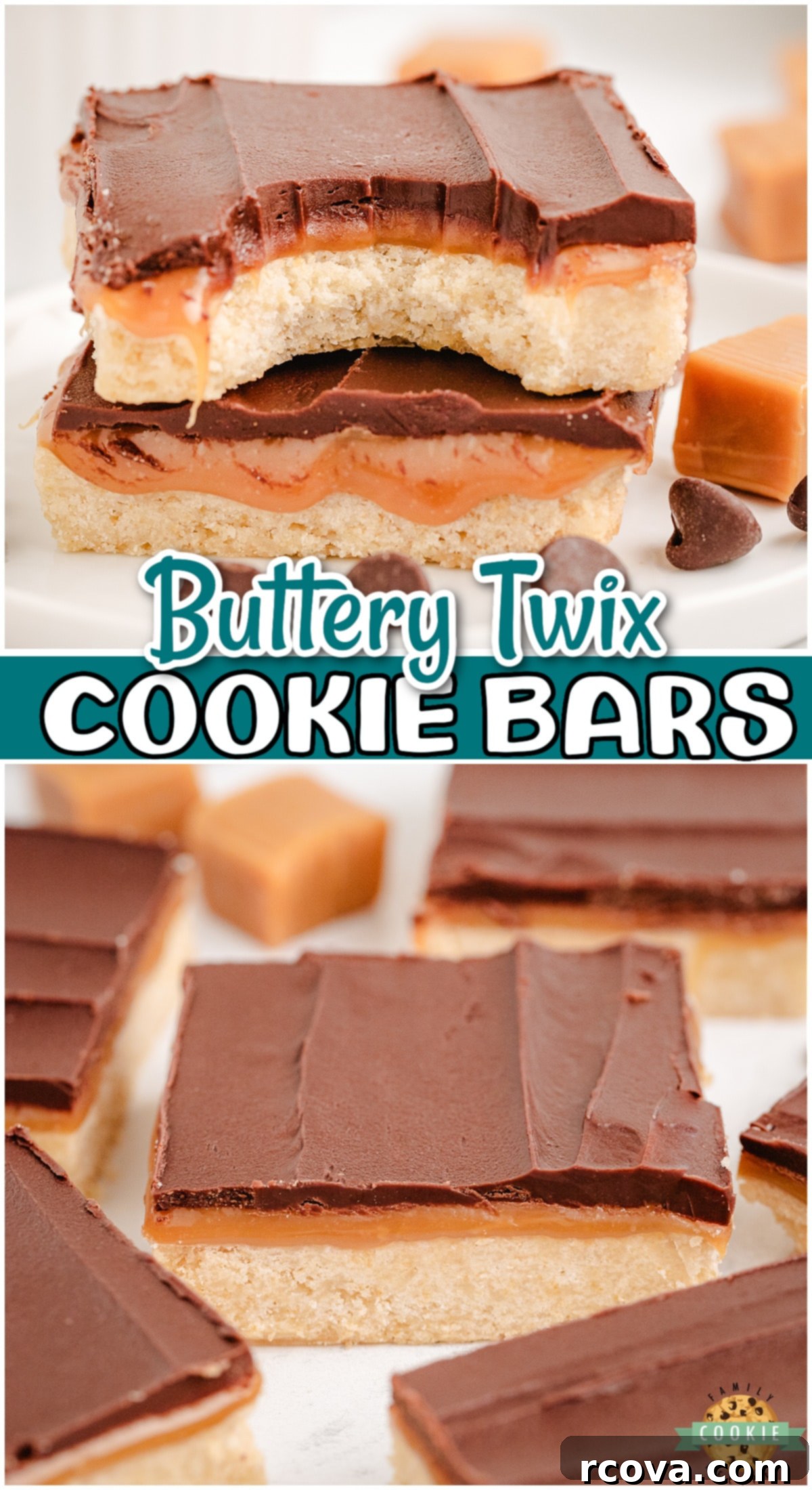 Chocolate Caramel Shortbread Bliss 9 Buttery Twix Cookie Bars: Stack of homemade shortbread, caramel, and chocolate layered bars, ready to be enjoyed.