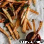 Homemade Air Fryer Fries: Perfectly Crispy 8 homemade French fries using Russet potatoes in the air fryer