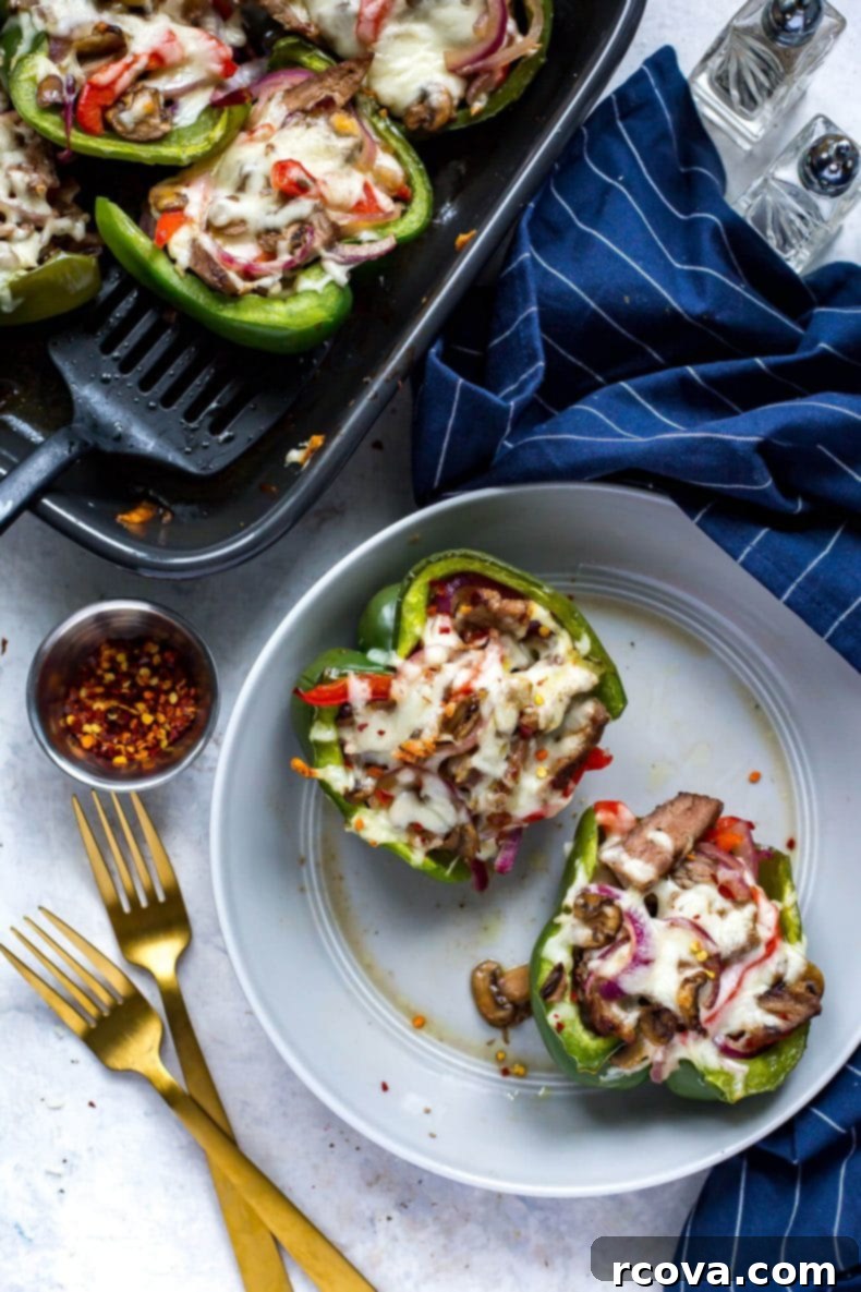 Low Carb Philly Cheesesteak Stuffed Peppers 4 Close-up of ingredients for Philly Cheesesteak Stuffed Peppers