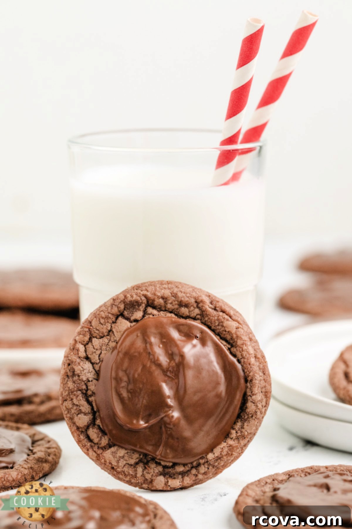 Quick Fudgy Brownie Mix Cookies 6 Easy Hershey's Brownie Mix Cookie with a glass of milk.