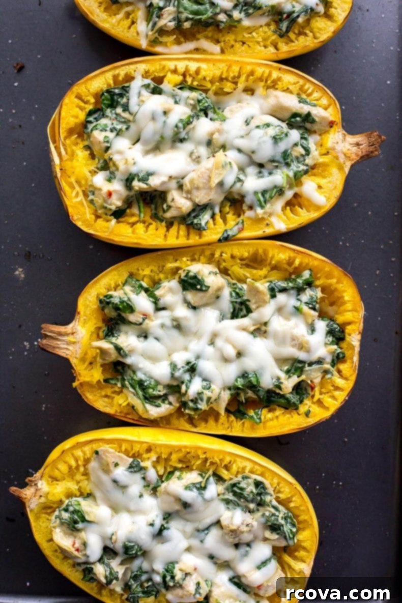 Chicken, Spinach and Artichoke Stuffed Spaghetti Squash 4 Chicken, Spinach & Artichoke Spaghetti Squash