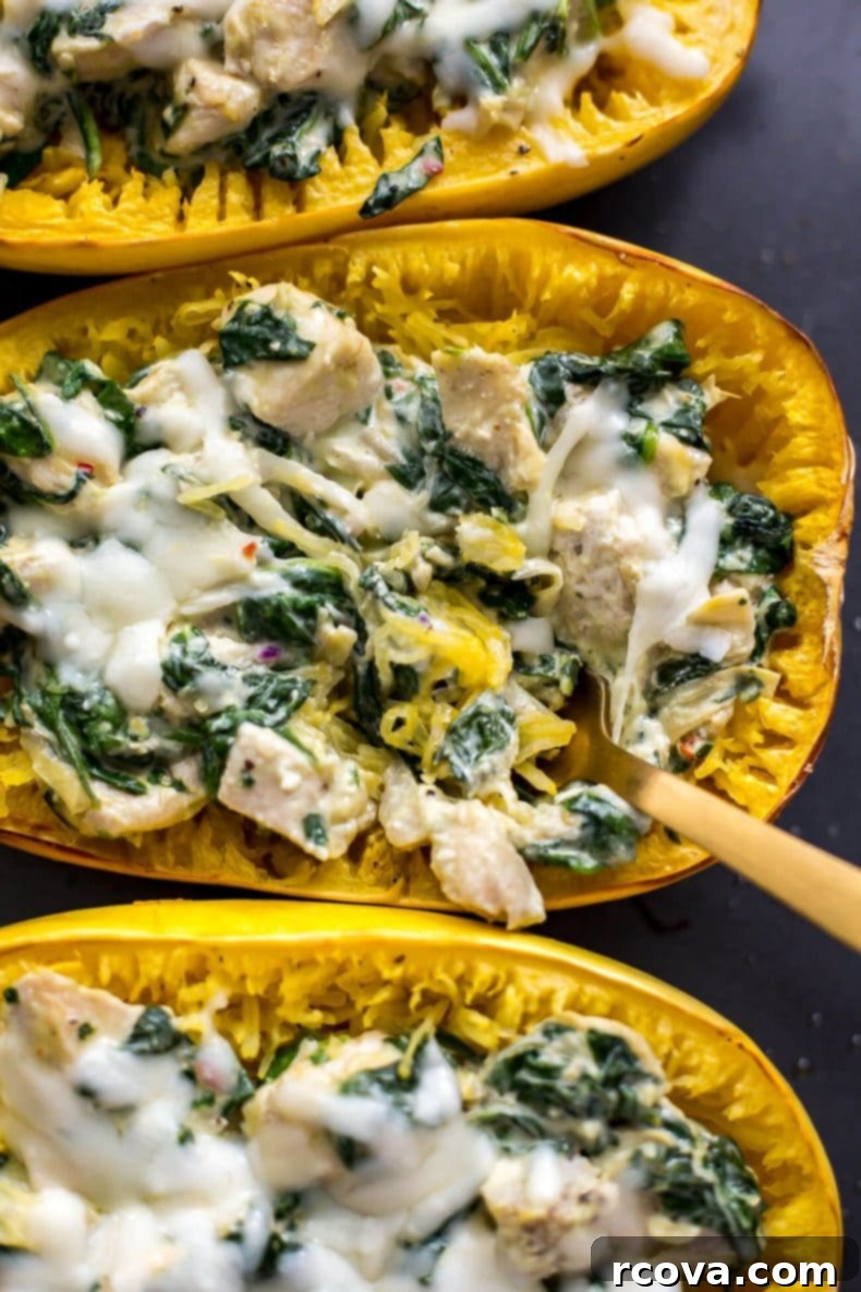 Chicken, Spinach and Artichoke Stuffed Spaghetti Squash 5 Chicken, Spinach & Artichoke Spaghetti Squash
