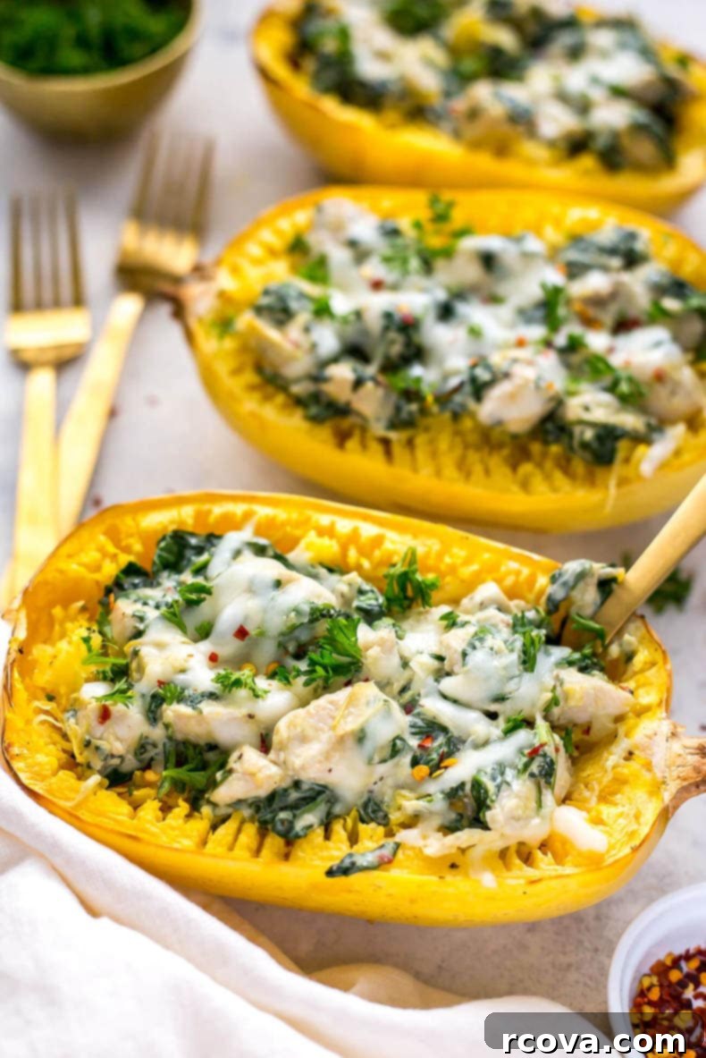 Chicken, Spinach and Artichoke Stuffed Spaghetti Squash 6 Chicken, Spinach & Artichoke Spaghetti Squash