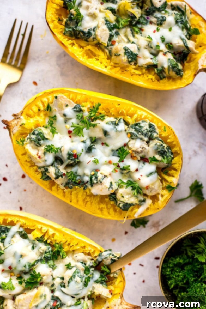 Chicken, Spinach and Artichoke Stuffed Spaghetti Squash 7 Chicken, Spinach & Artichoke Spaghetti Squash