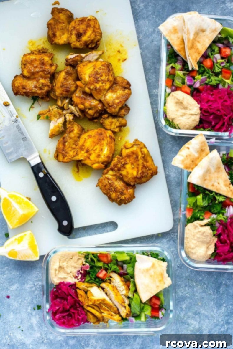 Effortless Shawarma Lunch Bowls 2 Flavorful Chicken Shawarma Meal Prep Bowls, perfect for healthy lunches