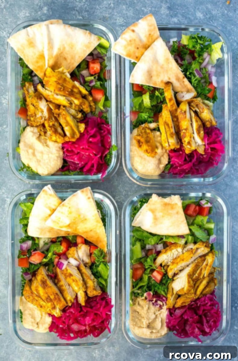Effortless Shawarma Lunch Bowls 5 Prepared Chicken Shawarma Meal Prep Bowls with fresh ingredients