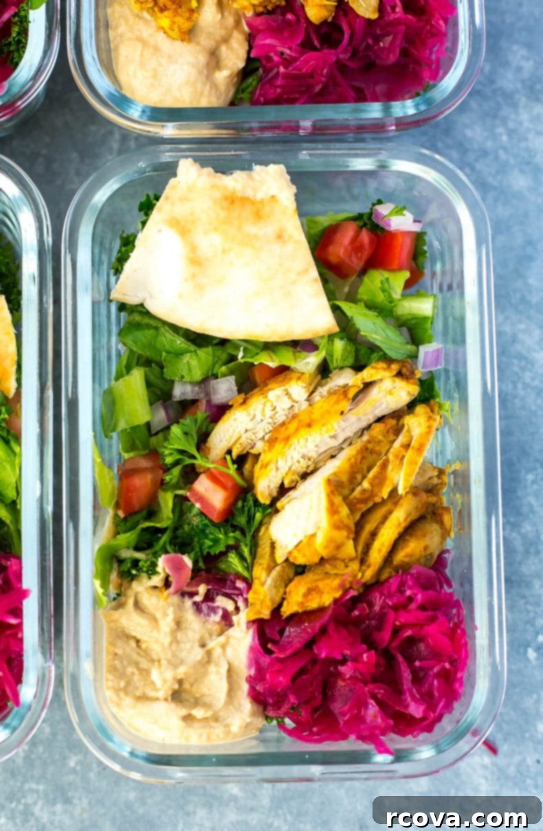 Effortless Shawarma Lunch Bowls 8 Close-up of a Chicken Shawarma Meal Prep Bowl with fork