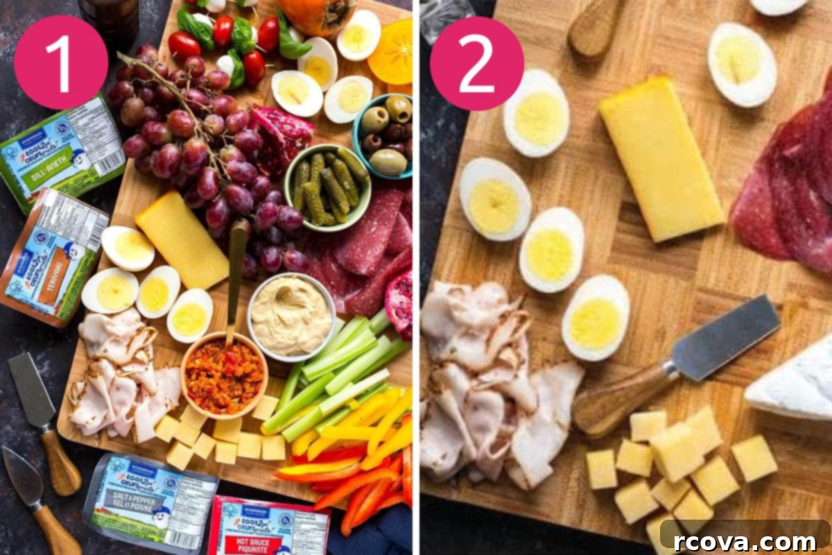 Wholesome & Wonderful Charcuterie Board 5 Steps 1 and 2 for making a healthy charcuterie board