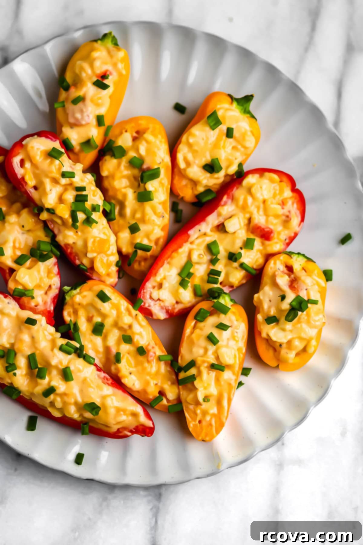 Savory Pimento Cheese Mini Pepper Poppers 2 Vibrant mini sweet peppers ready to be stuffed with pimento cheese