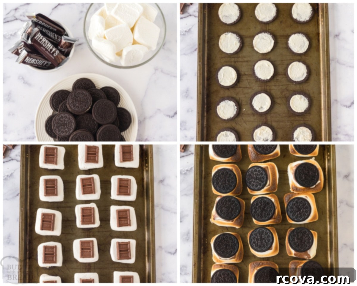 Ultimate Oreo S'mores 4 A visual guide showing how to assemble Oreo s'mores step-by-step.